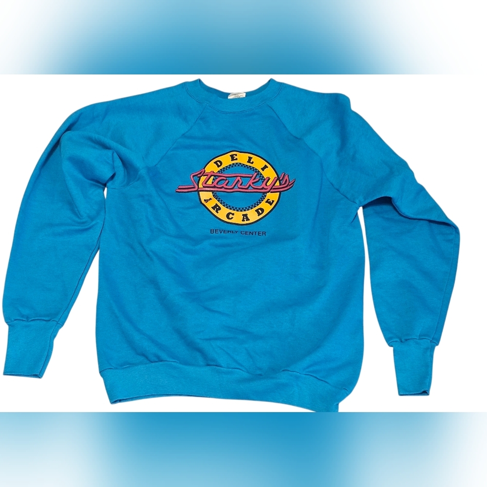 Vintage Deadstock‎ 80s Starkeys Deli Arcade. Blue Sweatshirt. Signal Tag USA